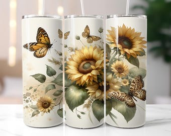 Sunflowers Leopard 20oz Skinny Tumbler Wrap, Floral Sublimation Tumbler Design, Leopard Print Flower Digital Download