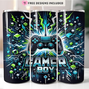 Funda para vaso de 20 oz con diseño de mando de videojuegos azul eléctrico para gamers, diseño delgado por sublimación, PNG de videojuegos genial para regalar a chicos