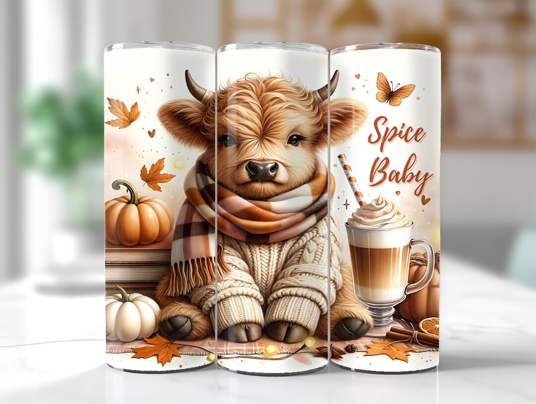 Pumpkin Spice Baby Tumbler Wrap, Fall Cute Baby Highland Cow 20oz ...