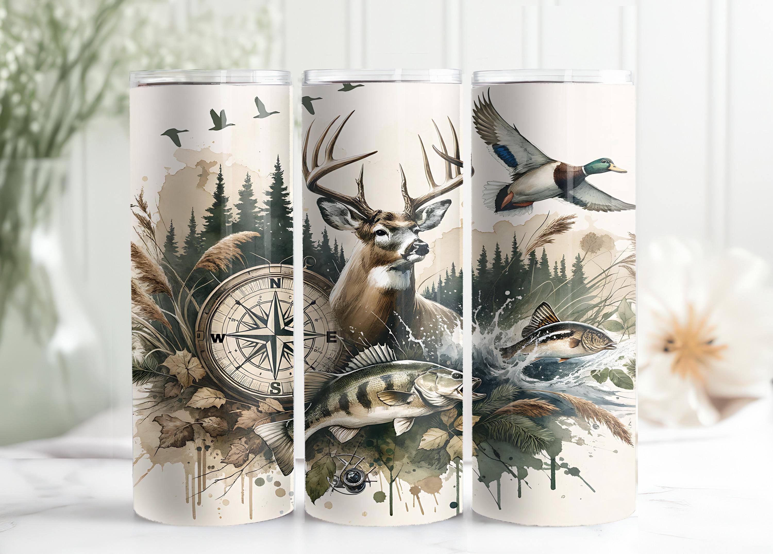 Deer Duck Fishing Tumbler Wrap 20oz Skinny, Hunting Bass Mallard ...
