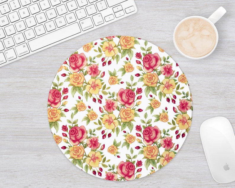 Office Decor Cute Circle Mousepad Round Mouse Pad For Women Desk Accessories Gift For Sister Floral Mouse Pad