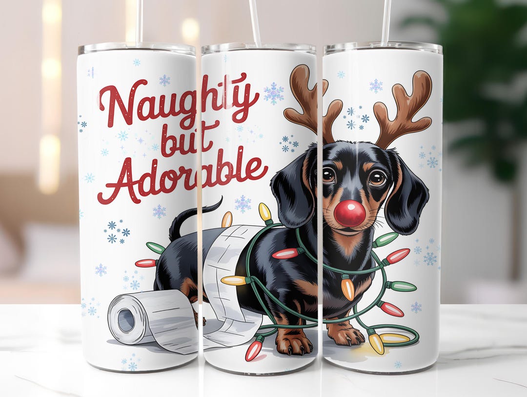 Holiday Wiener Dog Tumbler Wrap PNG, Funny Christmas Dachshund 20oz ...