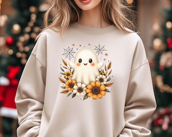 Faux Garn Blumen Geist PNG, Halloween Png Boho Blumen Sublimation Design Halloween Blumen Herbst Geist Shirt digitaler Download