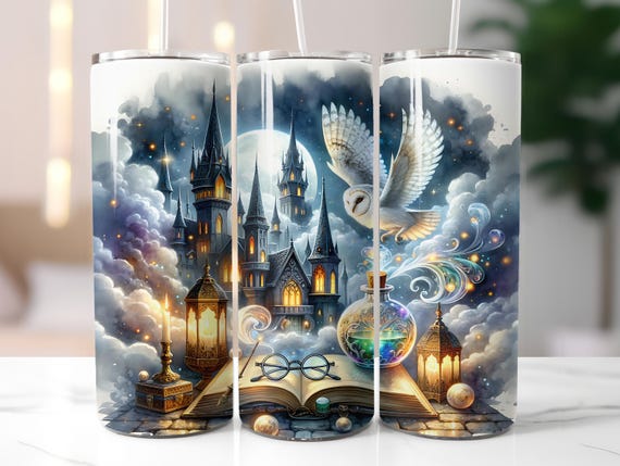 Wizard World Tumbler Wrap Png, 20oz  Skinny Tumbler Design, Wizard School Sublimation Wrap, Magic Tumbler PNG, Fantasy Skinny Sublimation