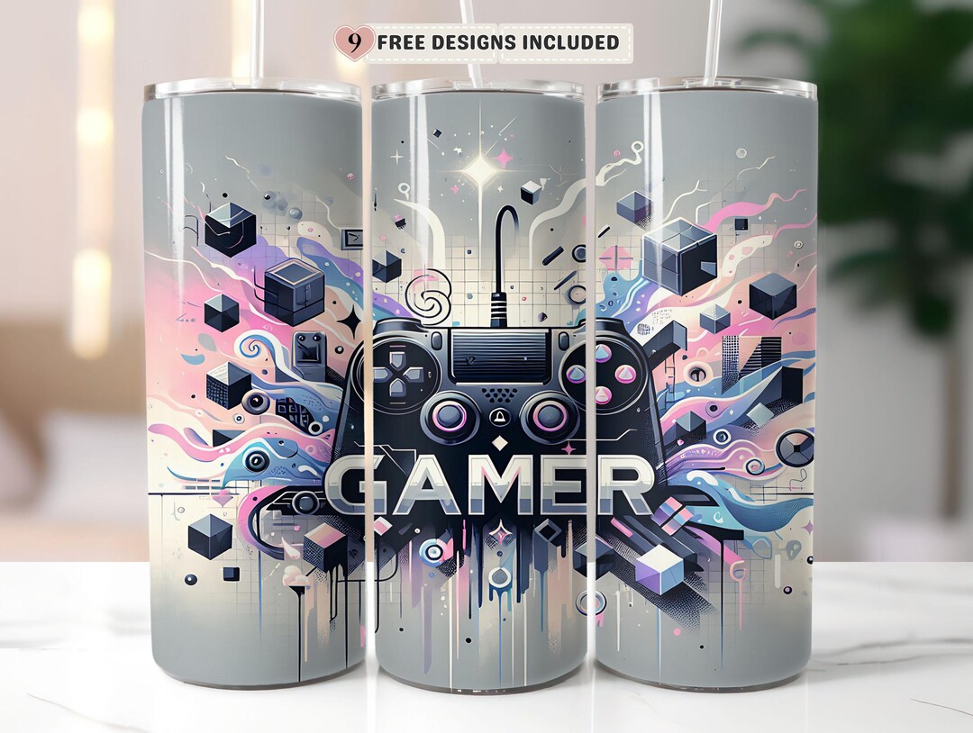 Pastel Gamer Tumbler Wrap PNG, Neon Video Game Controller 20oz Skinny ...