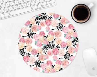 Floral Mouse Pad, Circle Mousepad, Rose Round Mouse Pad For Women, Desk Accessories, Office Decor, Gift For Coworker, Gift For Sister