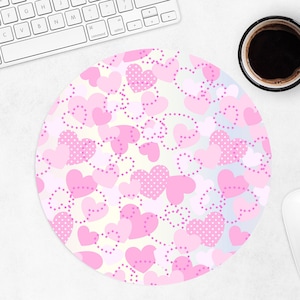 Adorable tapis de souris, tapis de souris coeur rond, tapis de souris rond pour femme, accessoires de bureau, décoration de bureau, cadeau pour collègue, cadeau pour soeur