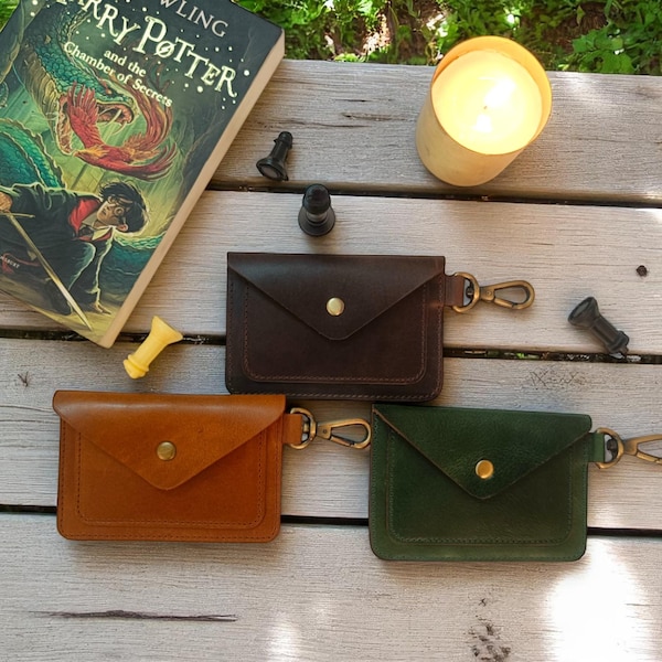 Handmade Leather Card Holder Keychain, Slim Coin Purse Wallet
