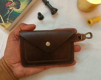 Personalized Minimalist Leather Card Wallet - Coin Purse, Slim Wallet Attach it to keys/belt loop or bag Personalized Father's day gift