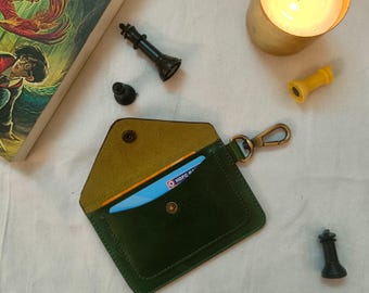 Personalized Minimalist Leather credit Card Wallet - Wallet Keychain, Leather Coin Purse, Unisex Slim Wallet, Personalized Father's day gift