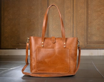 Personalized Leather Tote Bag, Handmade Full Grain Crossbody, Office Bag