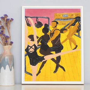 Ballet Class Art Print: Gouache Painting, Figurative Dance Illustration