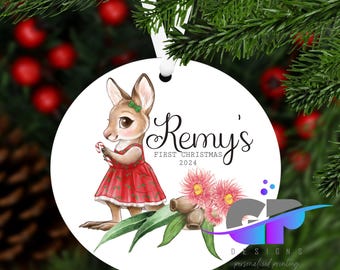 Kangaroo Christmas Ornament, Personalised Ceramic Ornament, Australian Christmas, Aussie Christmas, Christmas Keepsake