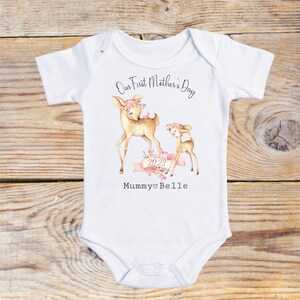 Our first Mothers Day Bodysuit, Happy Mother&#39;s Day, 1st Mothers day gift from baby, Mummy & Baby Deer