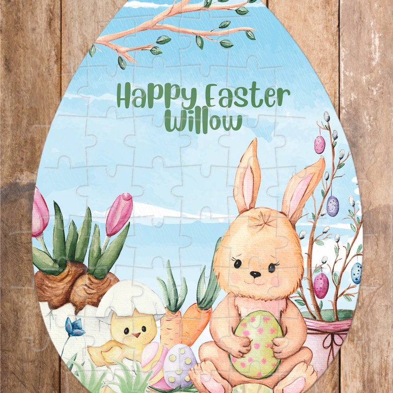 💖Buy 2 Free Shipping💖Personalised Easter Puzzle, Easter Bunny, 49 Piece Puzzle, Easter gift