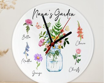 Reloj personalizado, regalo del día de la madre, regalos para la abuela, Nana's Garden