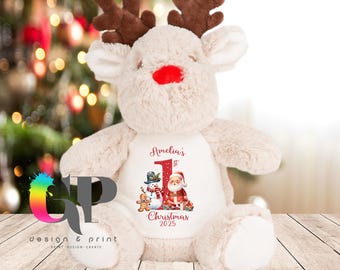 Plush Reindeer Personalised Christmas 2025, Babys 1st Christmas, Reindeer Teddy Bear, Christmas Keepsake