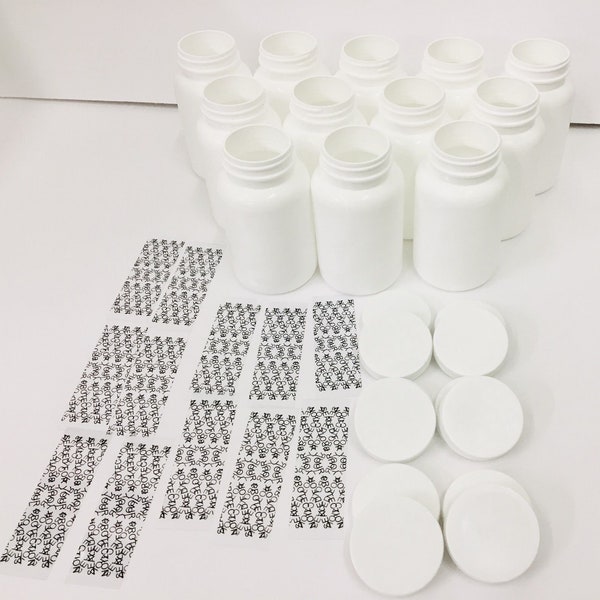 Plastic Bottles Set of 12 HDPE 225cc pill packer bottles, with pressure sensitive caps and protection seals.Free Expedited Shipping US only.