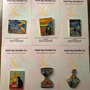 Starry Night Needle Minder: Magnetic Enamel Pin for Cross Stitch