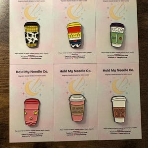 Coffee Cup Needle Minder: Magnetic Enamel Cross Stitch Accessory