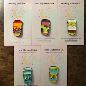 Coffee Cup Needle Minder: Magnetic Enamel Cross Stitch Accessory