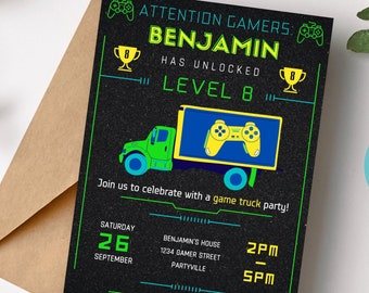 Video Game Truck Invitation, Gaming Truck Invitation, Video Game Truck Birthday Invitation, Video Game Truck Party Invitation, Gaming Party
