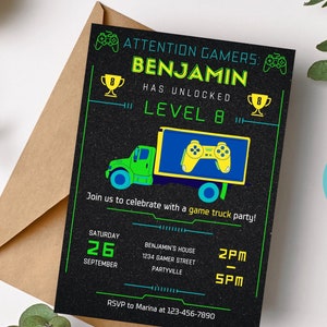 Video Game Truck Invitation, Gaming Truck Invitation, Video Game Truck Birthday Invitation, Video Game Truck Party Invitation, Gaming Party