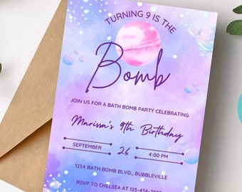 Editable Bath Bomb Birthday Party Invite Soap Bath Bomb 