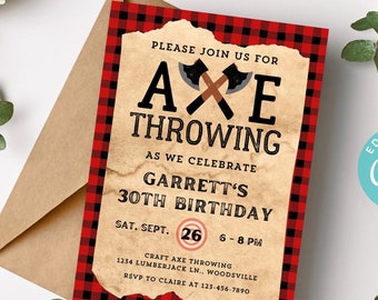 Axe Throwing Birthday Invitation, Axe Throwing Invitation, Axe Throwing Party Invite, Lumberjack Party Invitation, Editable Axe Throwing