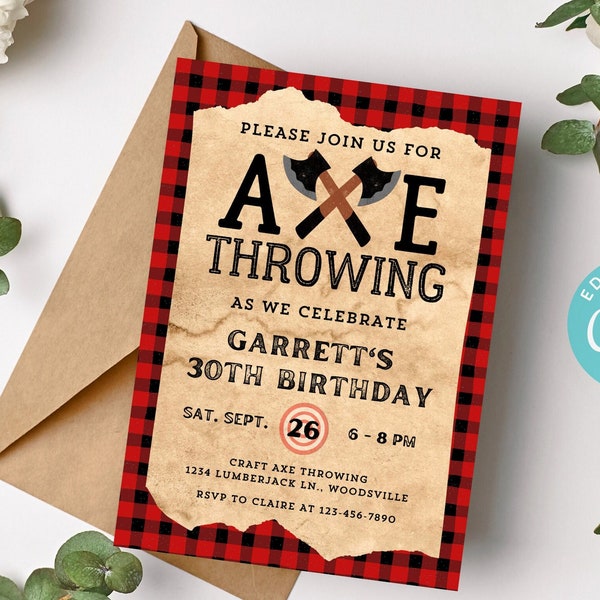 Axe Throwing Birthday Invitation, Axe Throwing Invitation, Axe Throwing Party Invite, Lumberjack Party Invitation, Editable Axe Throwing