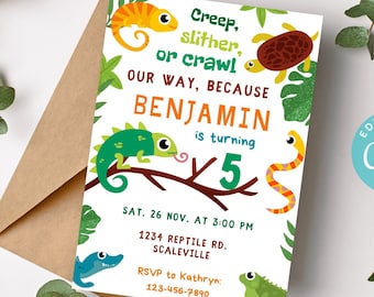 Reptile Birthday Party Invitation, Cute Reptile Invitation, Boy Reptile Party Invitation, Reptile Party Invite, Reptile Birthday Invitation
