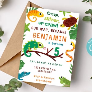 Reptile Birthday Party Invitation, Cute Reptile Invitation, Boy Reptile Party Invitation, Reptile Party Invite, Reptile Birthday Invitation