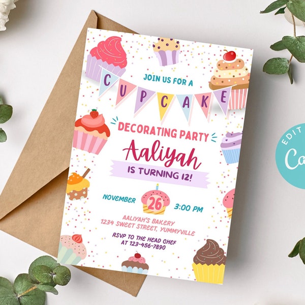 Cupcake Decorating Party Invitation, Cupcake Decorating Invitation, Baking Invitation, Cupcake Birthday Invitation, Cupcake Decorating Invit