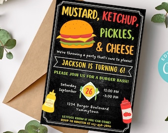Burger Birthday Invitation Instant Download, Burger Birthday Invitation Printable, Burger Invite, Girl or Boy, Digital Editable Template