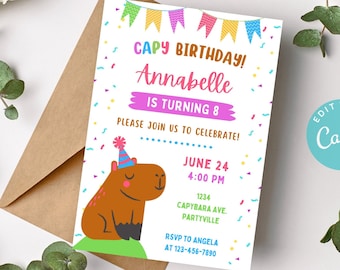 Capybara Birthday Invitation, Capybara Birthday Invite, Capybara Invitation Printable, Capy Birthday, Capybara Editable, Capybara Template
