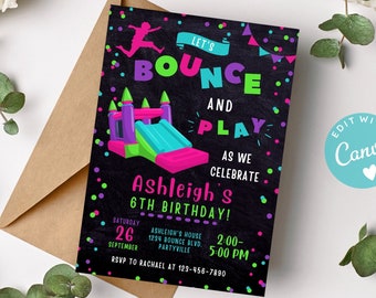 Girl Bounce House Birthday Invitation Instant Download, Bounce House Invitation Printable Girl Bounce House Castle Digital Editable Template
