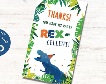 T-Rex Favor Tag, Three Rex Favor Tag, Dinosaur Party Favor Tag, Dinosaur Thank You Tag, Dinosaur Favor Tag, Three Rex Thank You Tag Printabl