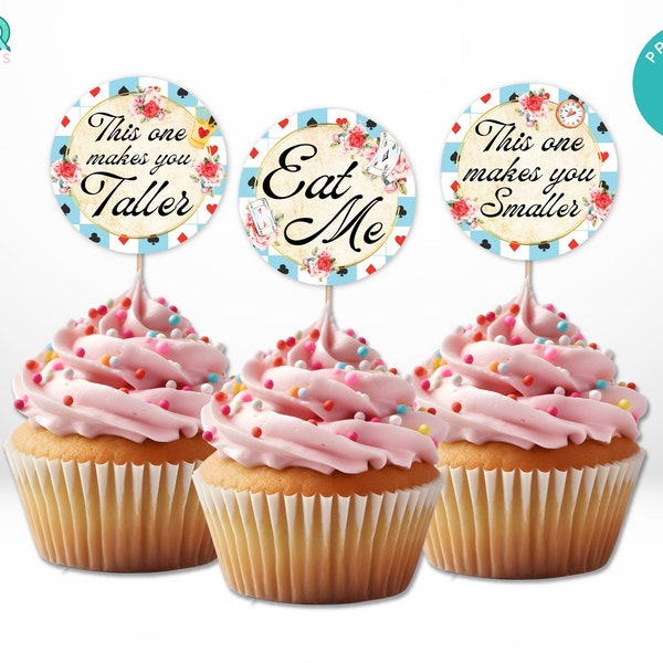 Alice in Wonderland Cupcake Toppers, Alice in Onederland Cupcake Toppers, Mad Tea Party Cupcake Toppers, Alice Printable Cupcake Toppers Ins