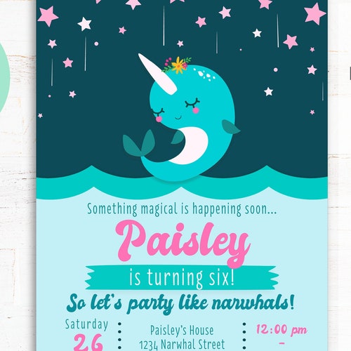 Printable Narwhal Birthday Invitation