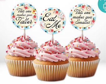 Alice in Wonderland Cupcake Toppers, Alice in Onederland Cupcake Toppers, Mad Tea Party Cupcake Toppers, Alice Printable Cupcake Toppers Ins