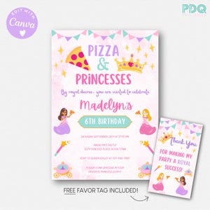 Pizza and Princesses Invitation, Girl Pizza Party Invitation, Girl Pizza Birthday Invitation, Pink Pizza Invitation, Princess Birthday Invit
