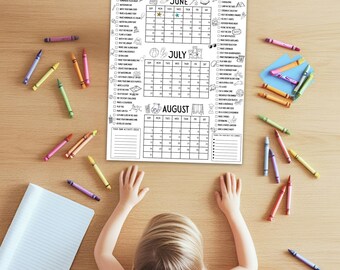 Pastel Summer Poster, Monthly calendar, 2025 Planner, Summer holidays, Summer schedule, Summer calendar for kids, Summer calendar poster art