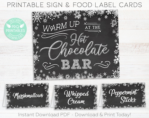 Hot Chocolate Bar Sign & Hot Chocolate Bar Label Tent Cards, Hot Chocolate Bar Printable Kit, Hot Chocolate Party, Hot Cocoa Bar Snowflake
