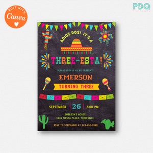 Three-esta Birthday Invitation, Three-esta Invitation, Three-esta Party, Third Birthday Fiesta, Adios Dos Invitation, Mexican Birthday Invit