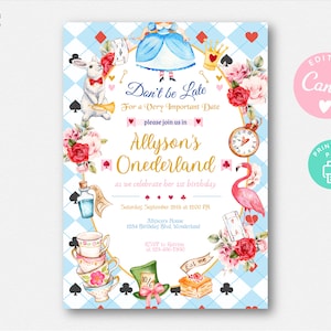 Alice in Onederland Invitation, Alice in Onederland Birthday Invite, Alice in Wonderland First Birthday Invitation, Alice Onederland Templat