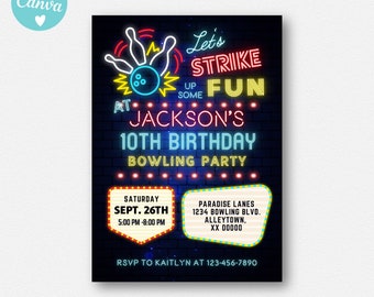 Bowling Invitation, Bowling Birthday Invite, Boy Bowling Invitation Printable, Strike Up Some Fun, Bowling Editable, Bowling Template