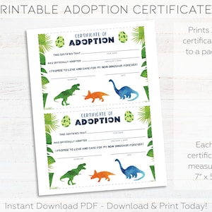 Adopt a Dinosaur Printable Sign &amp; Dinosaur Adoption Certificates, Boy ...
