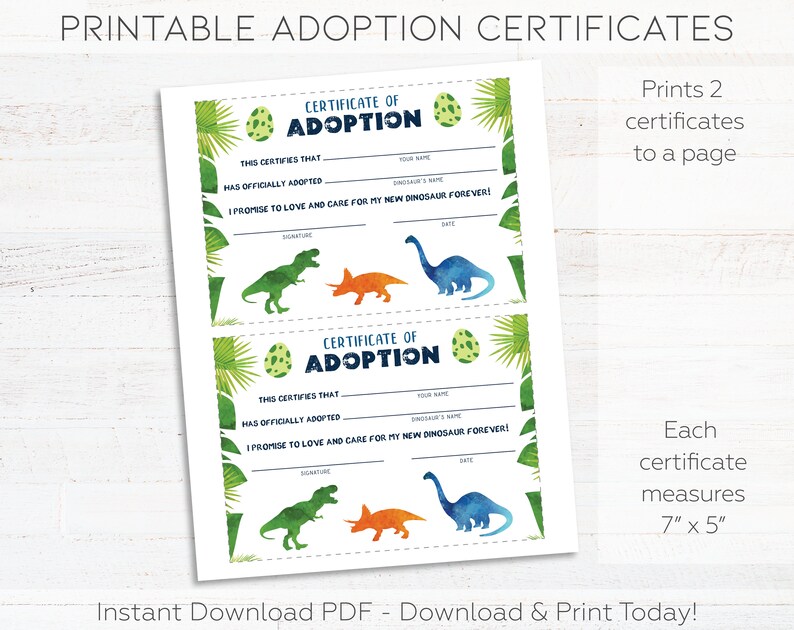 Adopt a Dinosaur Printable Sign &amp; Dinosaur Adoption - Etsy