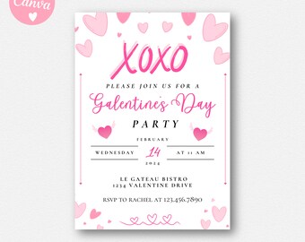 Galentine's Day invitation Editable Template, Galentines Day Invitation, Galentine's Party Invitation, Galentines Party Invitation, XOXO