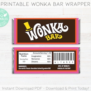 Wonka Bar Wrapper Printable Willy Wonka Bar Wrapper Instant - Etsy